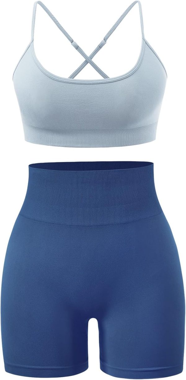 Workout Sets for Women 2 Piece Outfits High Waisted Yoga Shorts with Adjustable Strappy Sports Bra Gym Sets
