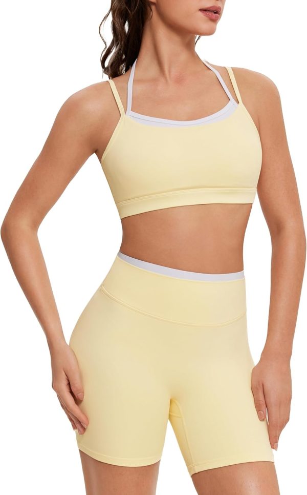 Workout Sets for Women Cute Doubel Layer Open Back Sports Bras Gym Shorts Outfits