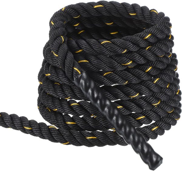 Battle Rope 20ft x 1 Inch Polyester Workout Rope Heavy Fitness Exercise Rope for Strength Training Home Gym Muscle Building, Black Yellow